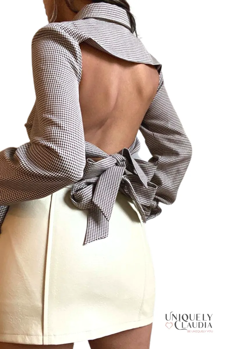 Mazie Gingham Open Back Blouse