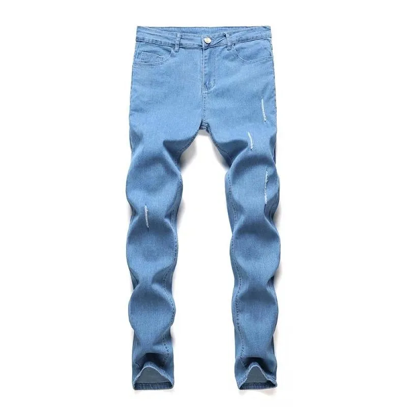 Mens Skinny Blue jeans Popular Scratch Slim Denim Pants Pencil Pants Autumn Street hip-hop denim trousers fashion clothing