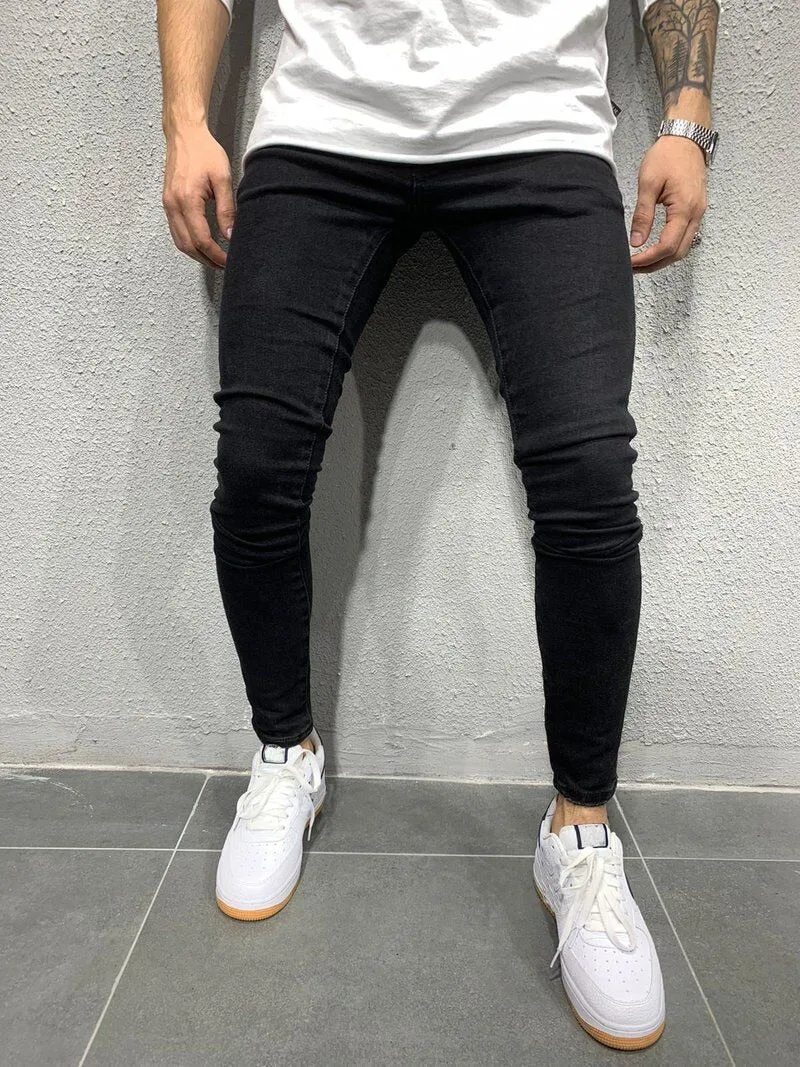 Mens Skinny Blue jeans Popular Scratch Slim Denim Pants Pencil Pants Autumn Street hip-hop denim trousers fashion clothing
