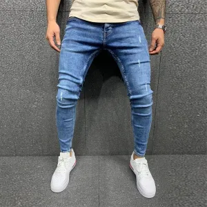 Mens Skinny Blue jeans Popular Scratch Slim Denim Pants Pencil Pants Autumn Street hip-hop denim trousers fashion clothing