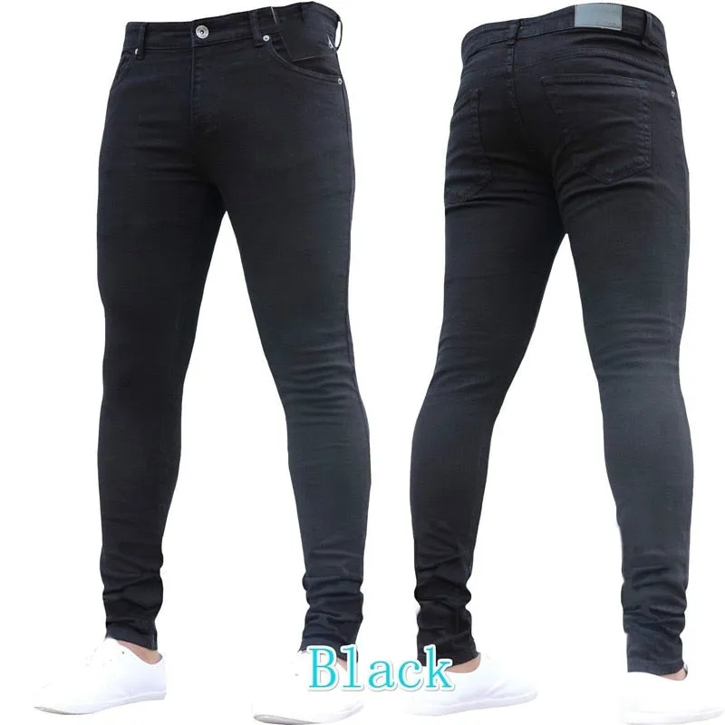 Mens Skinny Blue jeans Popular Scratch Slim Denim Pants Pencil Pants Autumn Street hip-hop denim trousers fashion clothing