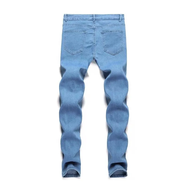 Mens Skinny Blue jeans Popular Scratch Slim Denim Pants Pencil Pants Autumn Street hip-hop denim trousers fashion clothing