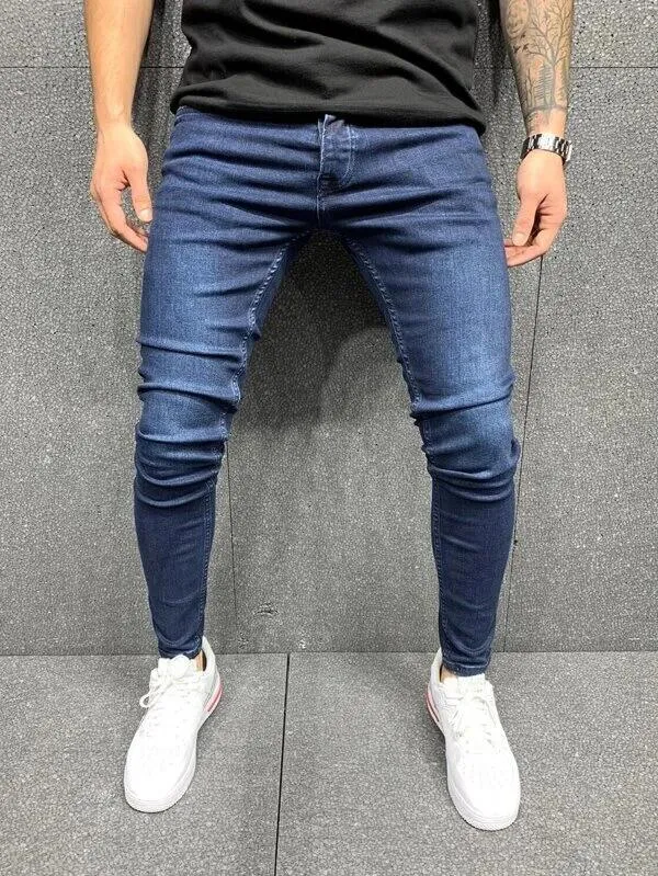 Mens Skinny Blue jeans Popular Scratch Slim Denim Pants Pencil Pants Autumn Street hip-hop denim trousers fashion clothing