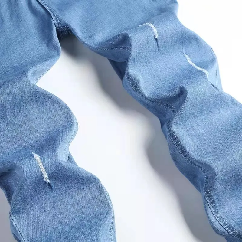 Mens Skinny Blue jeans Popular Scratch Slim Denim Pants Pencil Pants Autumn Street hip-hop denim trousers fashion clothing