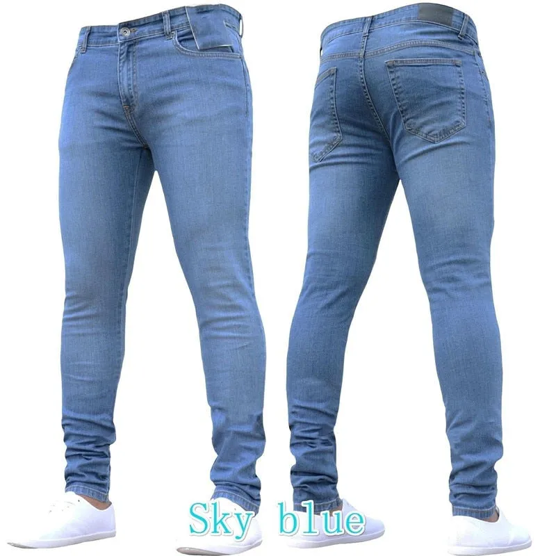 Mens Skinny Blue jeans Popular Scratch Slim Denim Pants Pencil Pants Autumn Street hip-hop denim trousers fashion clothing