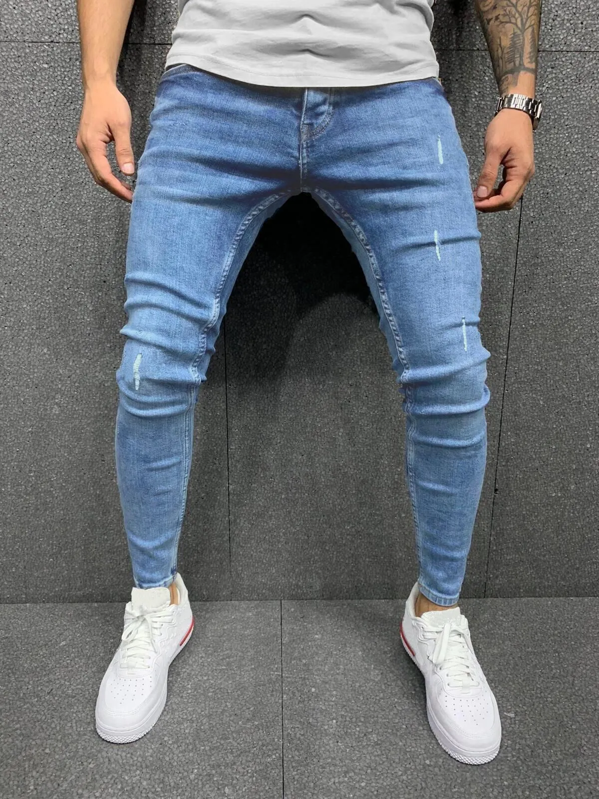 Mens Skinny Blue jeans Popular Scratch Slim Denim Pants Pencil Pants Autumn Street hip-hop denim trousers fashion clothing