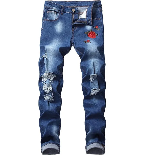 Men's Skinny Fit Rose Patch Jeans