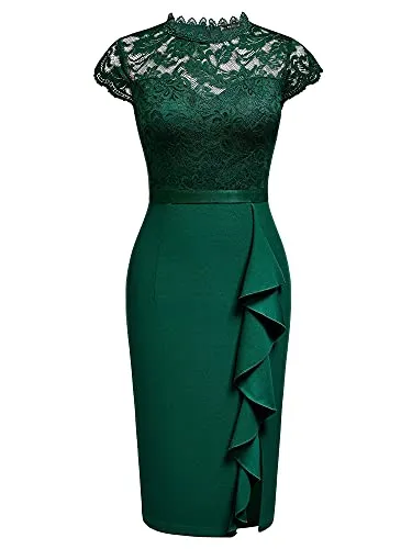 Miusol Women's Retro Floral Lace Ruffle Style Cocktail Mini Dress Navy Blue