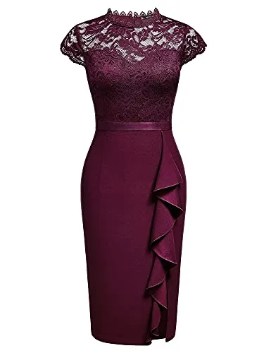 Miusol Women's Retro Floral Lace Ruffle Style Cocktail Mini Dress Navy Blue