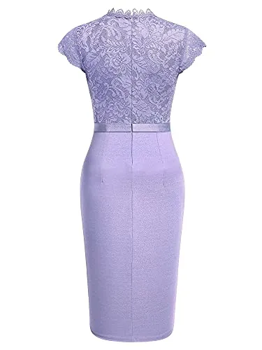 Miusol Women's Retro Floral Lace Ruffle Style Cocktail Mini Dress Navy Blue