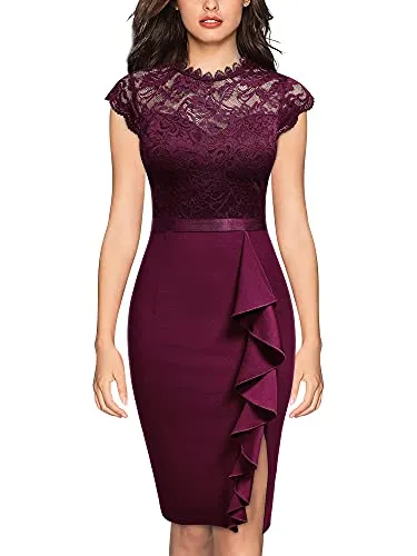Miusol Women's Retro Floral Lace Ruffle Style Cocktail Mini Dress Navy Blue
