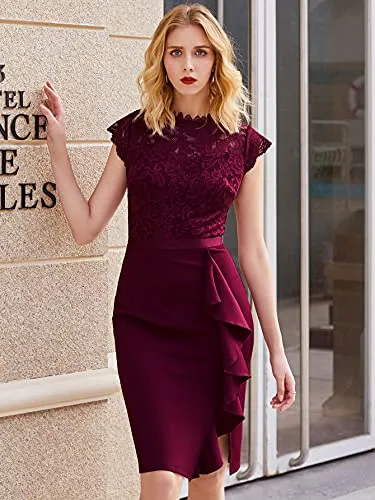 Miusol Women's Retro Floral Lace Ruffle Style Cocktail Mini Dress Navy Blue