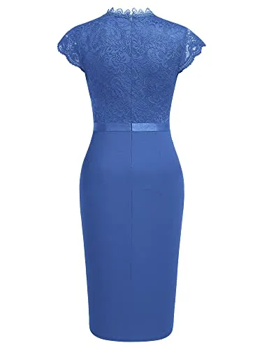 Miusol Women's Retro Floral Lace Ruffle Style Cocktail Mini Dress Navy Blue