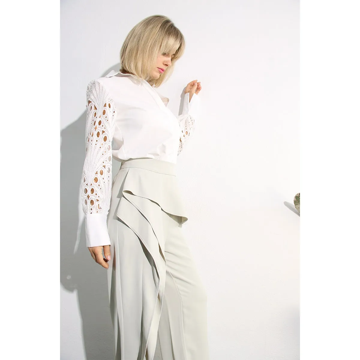 Ms. Alice Lace Sleeve Button Down Blouse