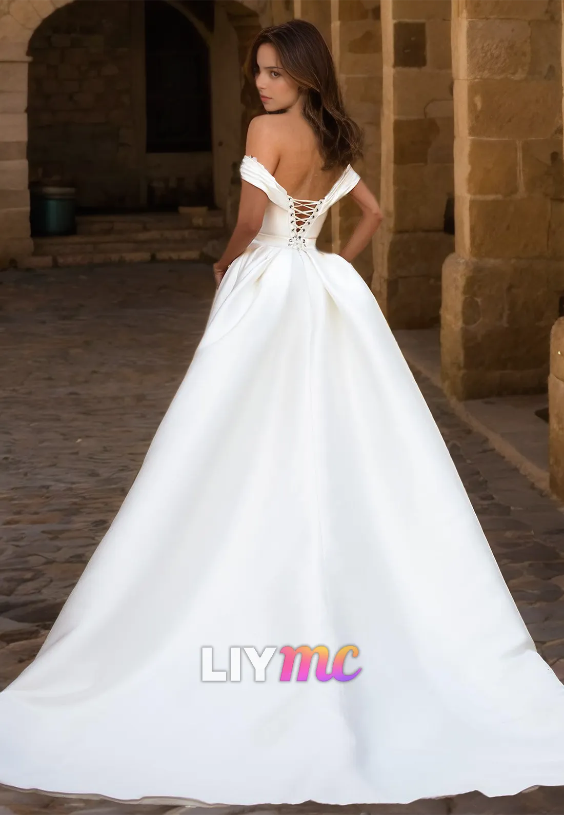 Off-Shoulder Strapless Floral Embellished Sleek Satin Removable Train Mermaid Dress