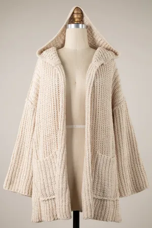 Outline Cable Knit Cardigan With Hood And Pockets