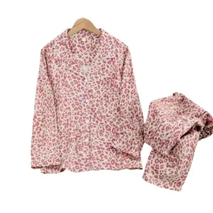 Pink Leopard Print Pajama Suit Set