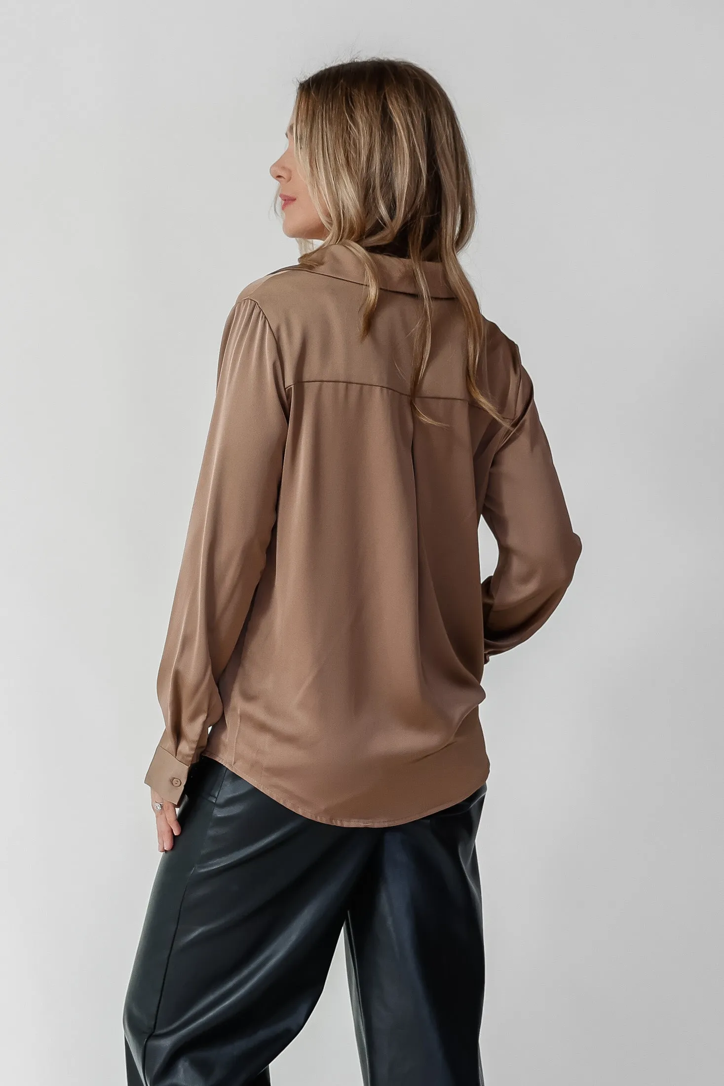 Pippa Brown Button Down Blouse - Final Sale