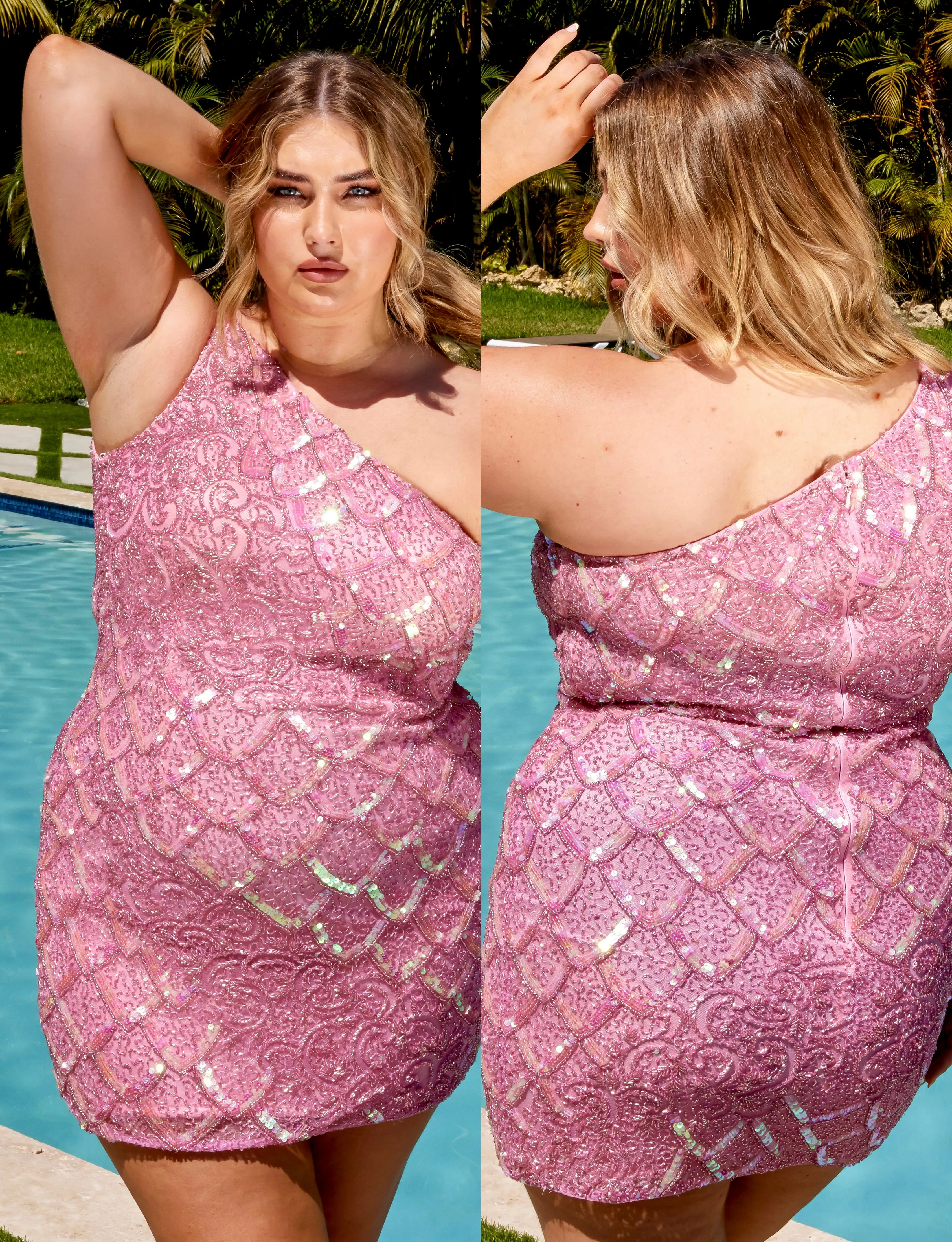 Primavera Couture 14023 Curvy Cocktail Dress One Shoulder Fully Embellished Sleeveless Short Homecoming Cocktail Dress