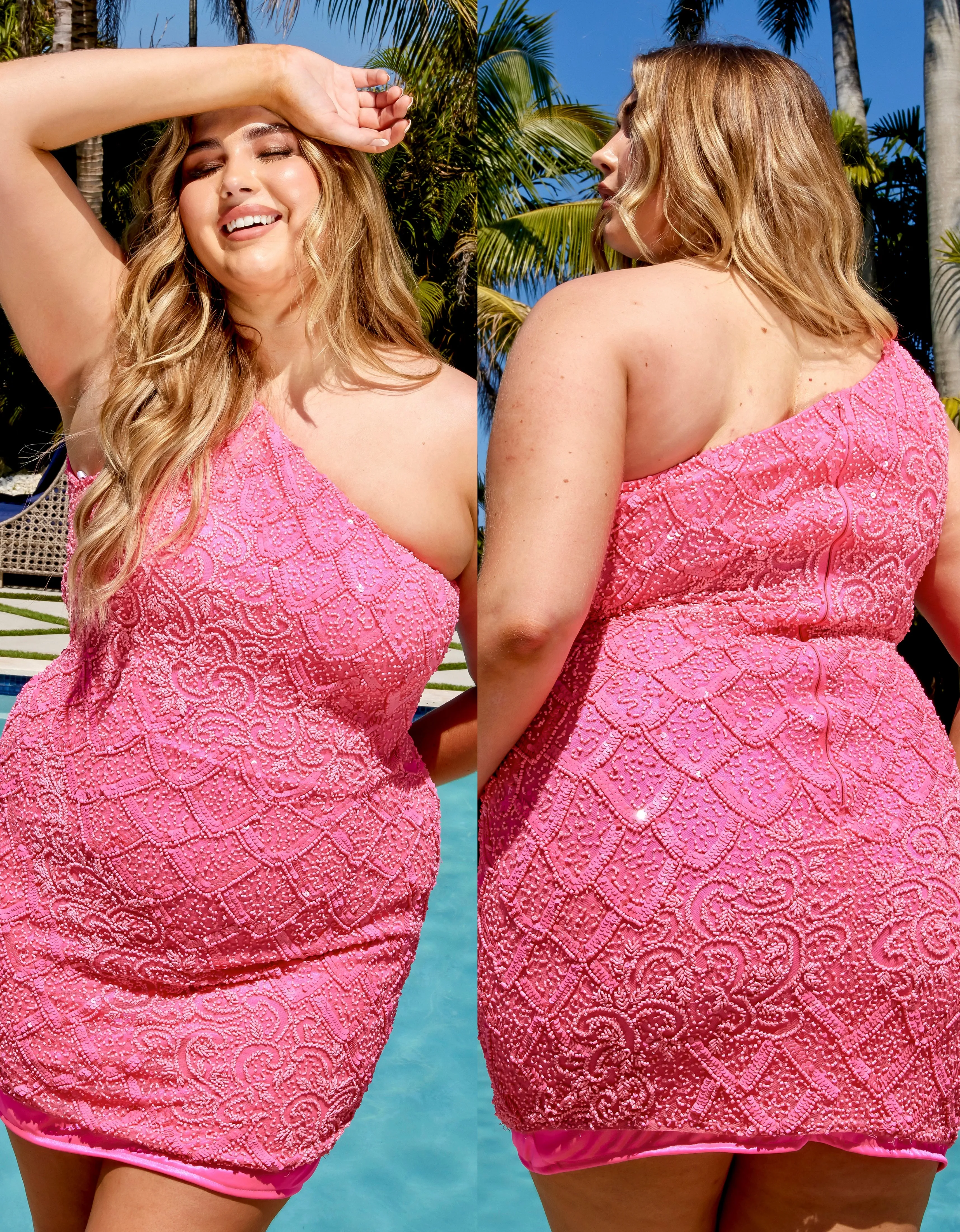 Primavera Couture 14023 Curvy Cocktail Dress One Shoulder Fully Embellished Sleeveless Short Homecoming Cocktail Dress