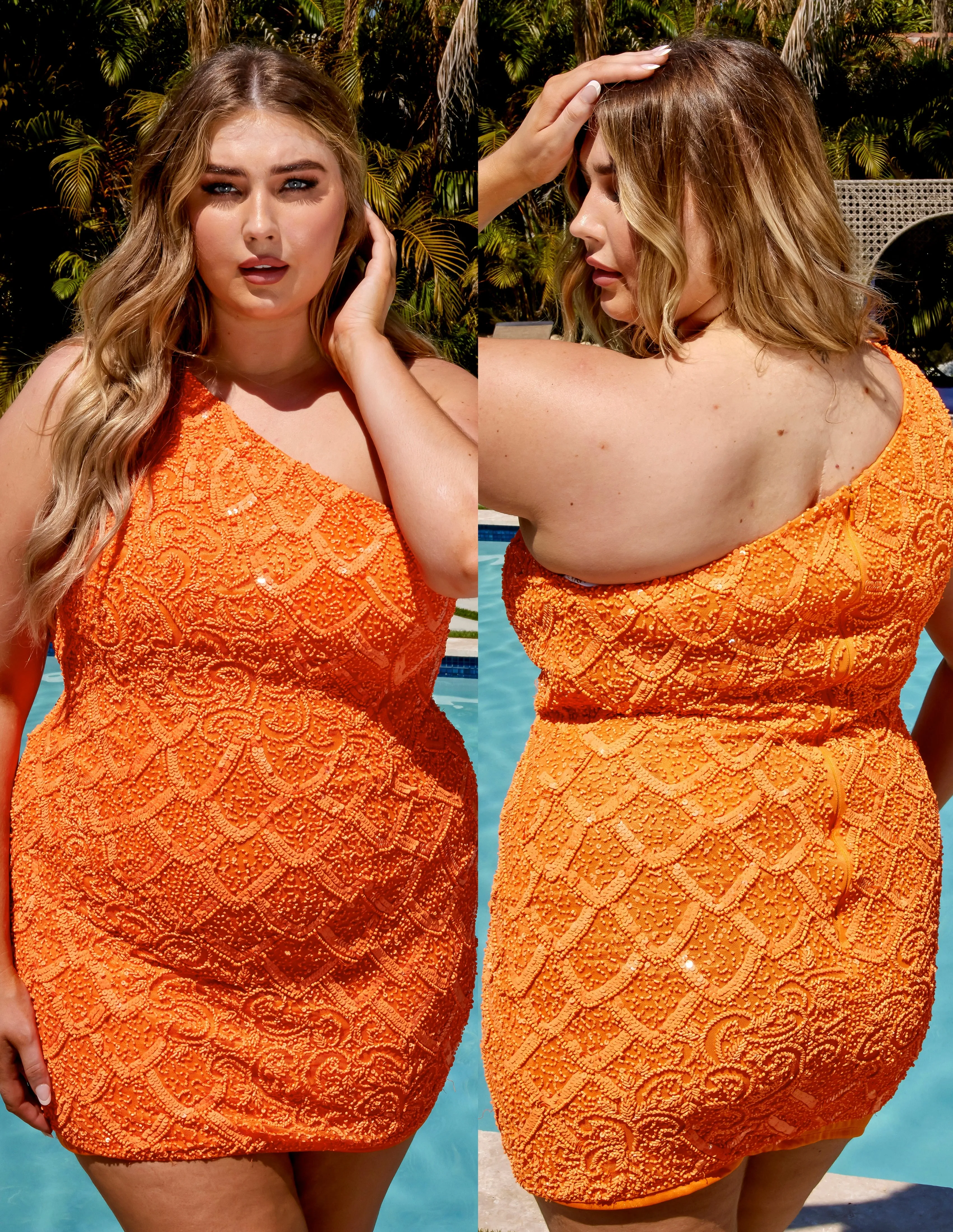 Primavera Couture 14023 Curvy Cocktail Dress One Shoulder Fully Embellished Sleeveless Short Homecoming Cocktail Dress