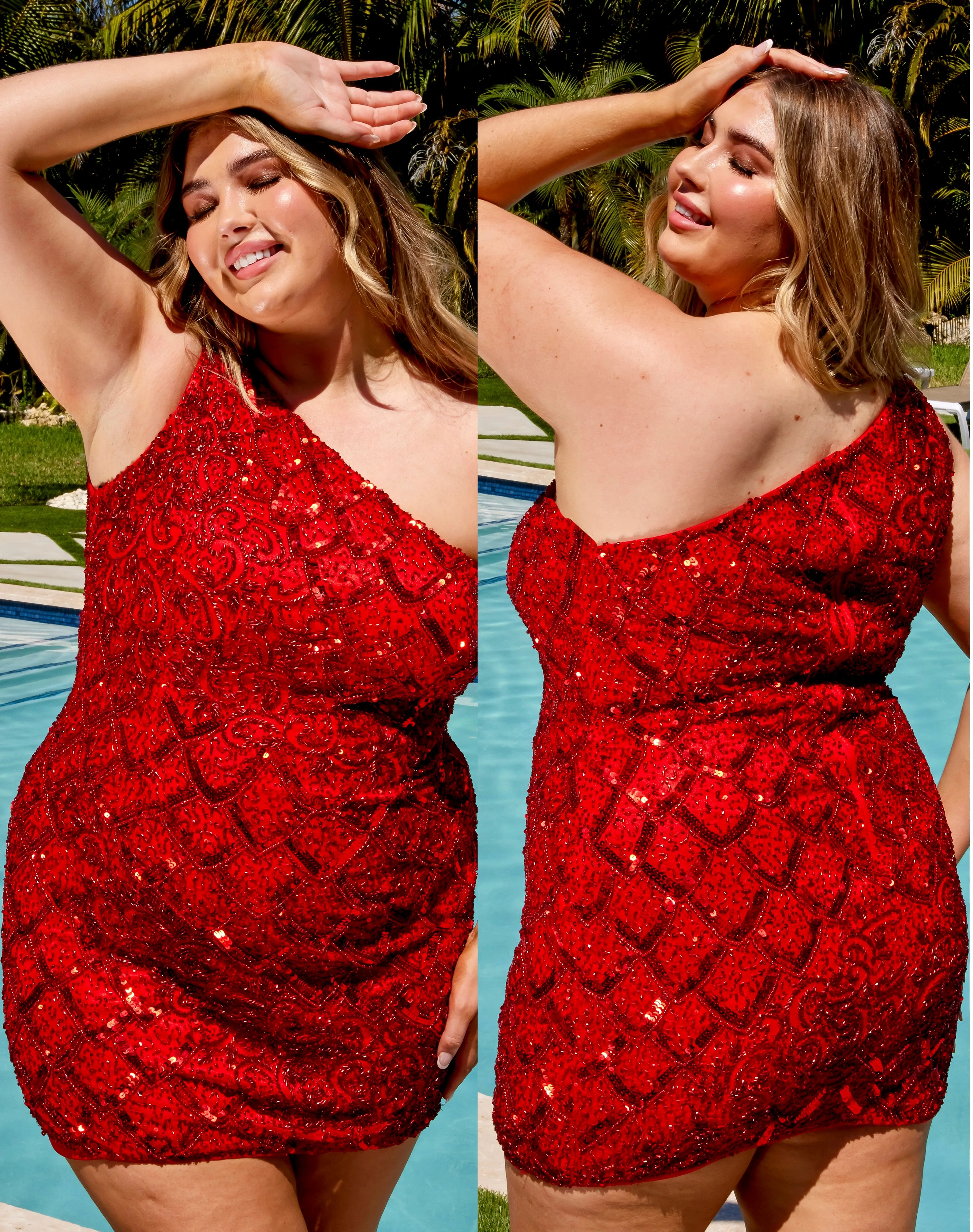 Primavera Couture 14023 Curvy Cocktail Dress One Shoulder Fully Embellished Sleeveless Short Homecoming Cocktail Dress