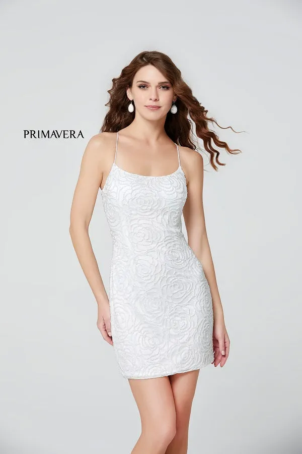 Primavera Couture 3558 Size 4 Lilac Cocktail Dress Rosette Beaded Scoop Neckline Lace Up Tie Back