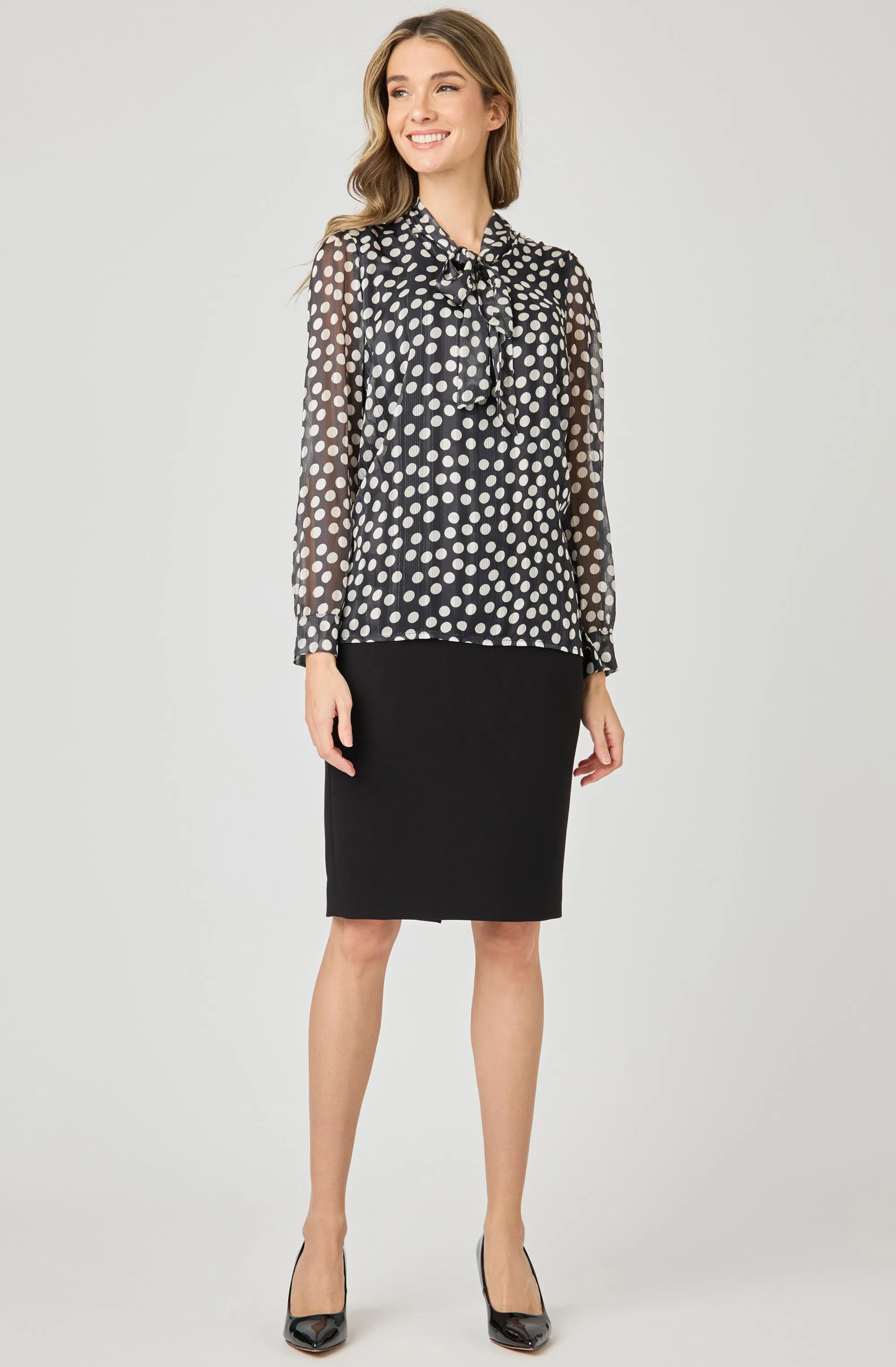 Printed Chiffon Blouse with Ribbon necktie