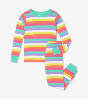 Rainbow Stripes Organic Cotton Girls Pajama Set | Hatley