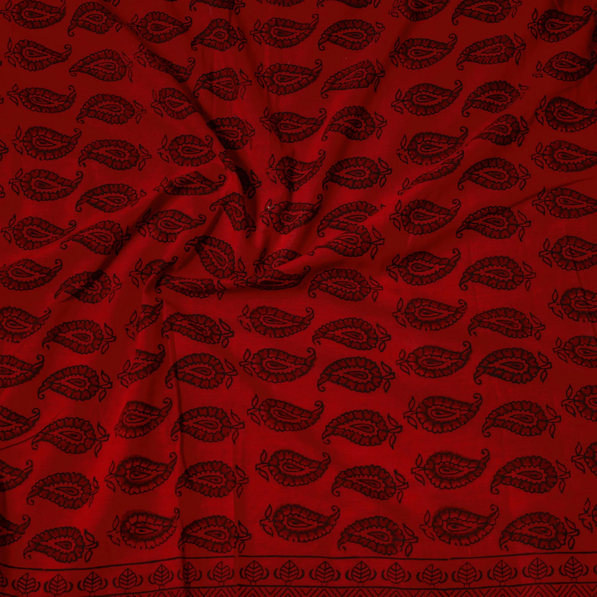 Red - Bagh Block Printed Cotton Precut Fabric 05