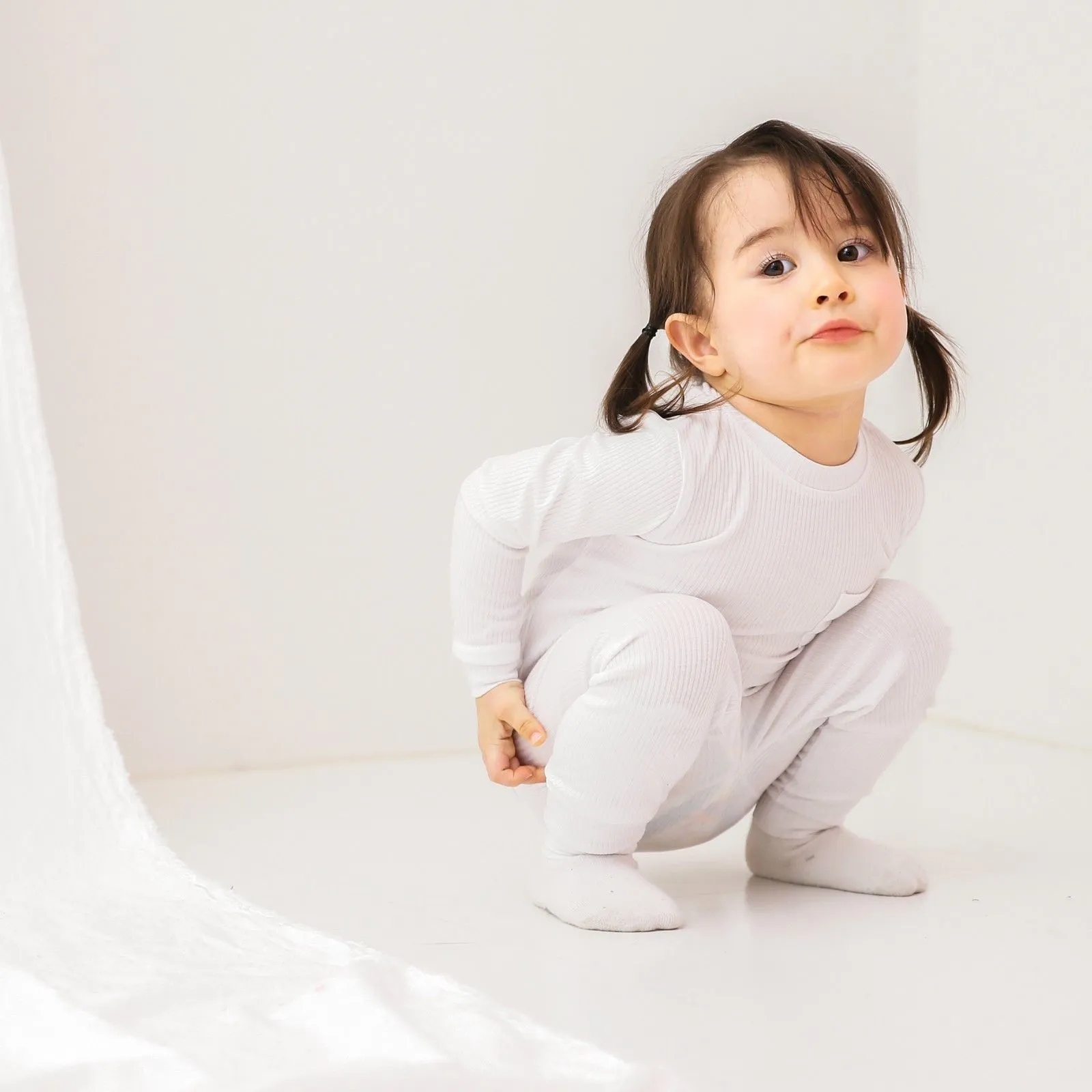 Rib White Long Sleeve Pajama