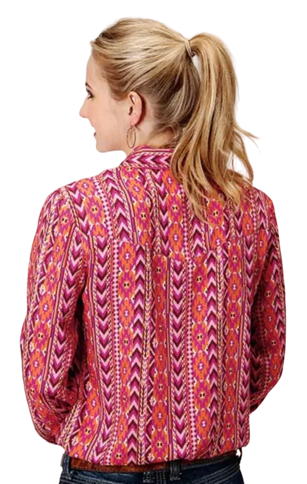 Roper Women's Retro Aztec Printed Western Pink Blouse