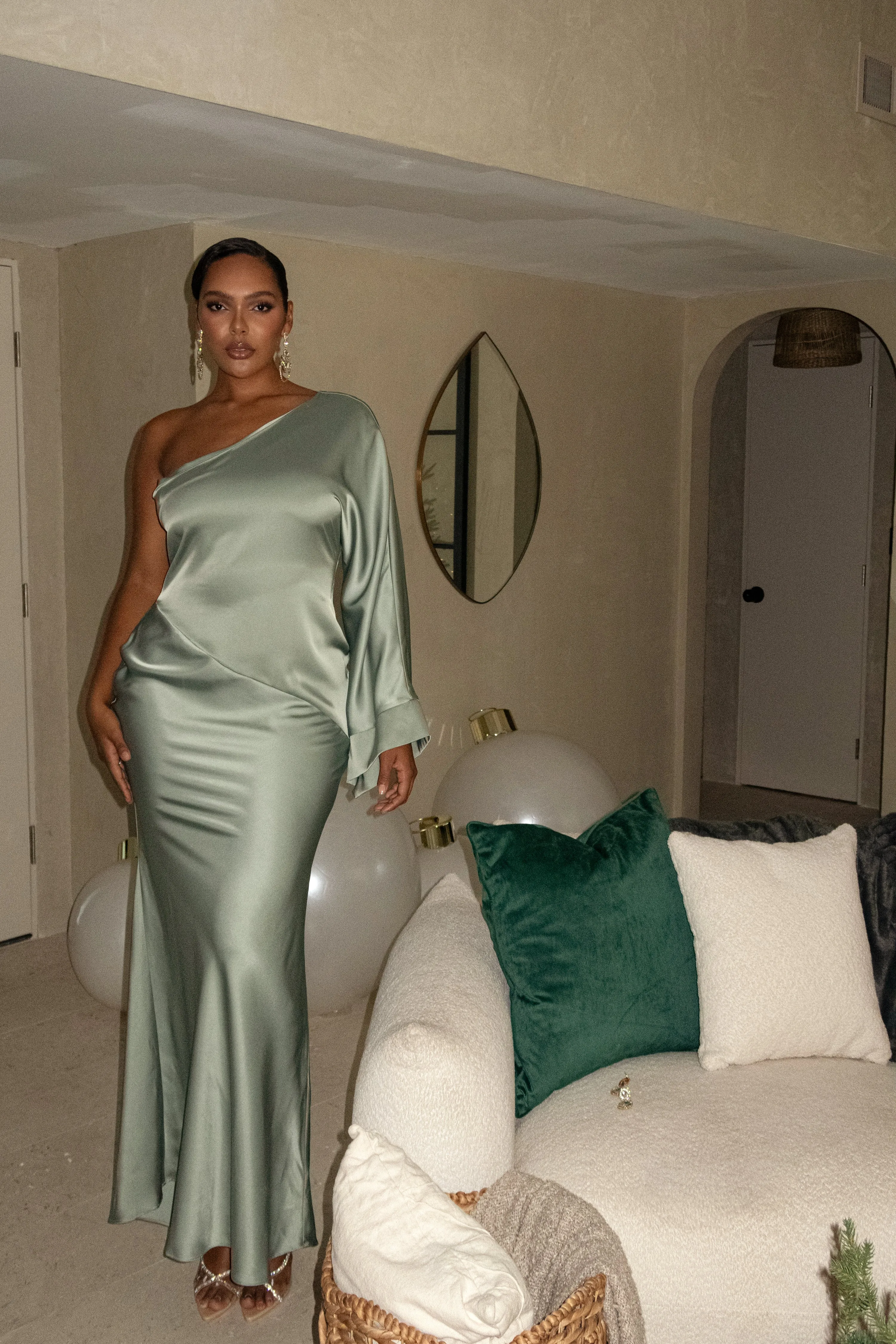 Sage Femme Drape Maxi Dress
