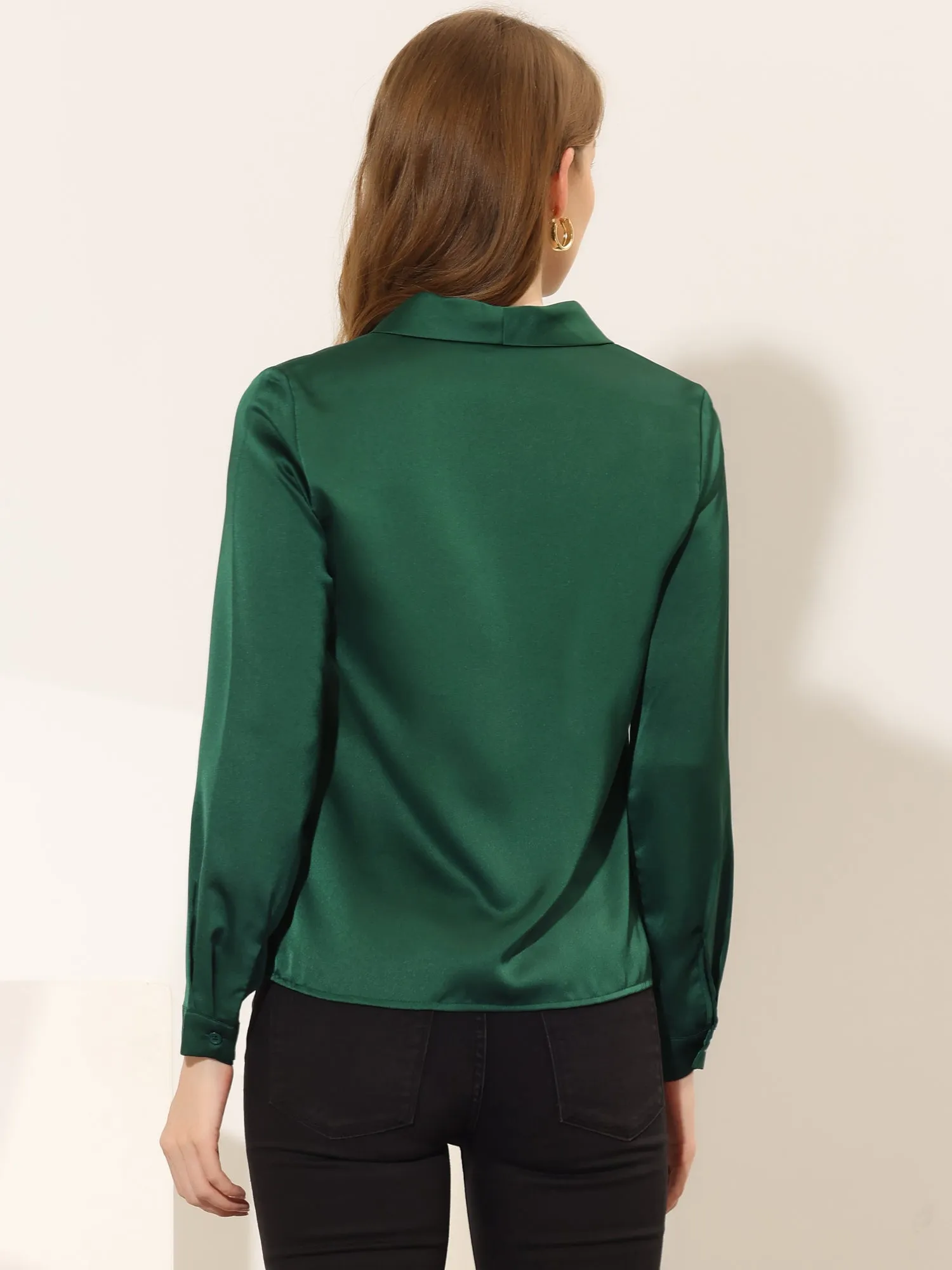 Satin Blouse Button Down Work Office Long Sleeve Top