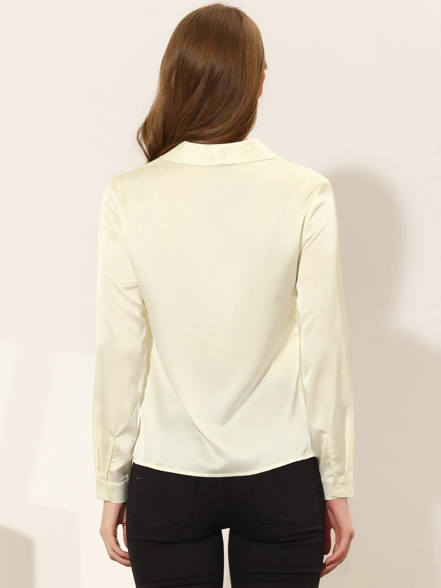 Satin Blouse Button Down Work Office Long Sleeve Top