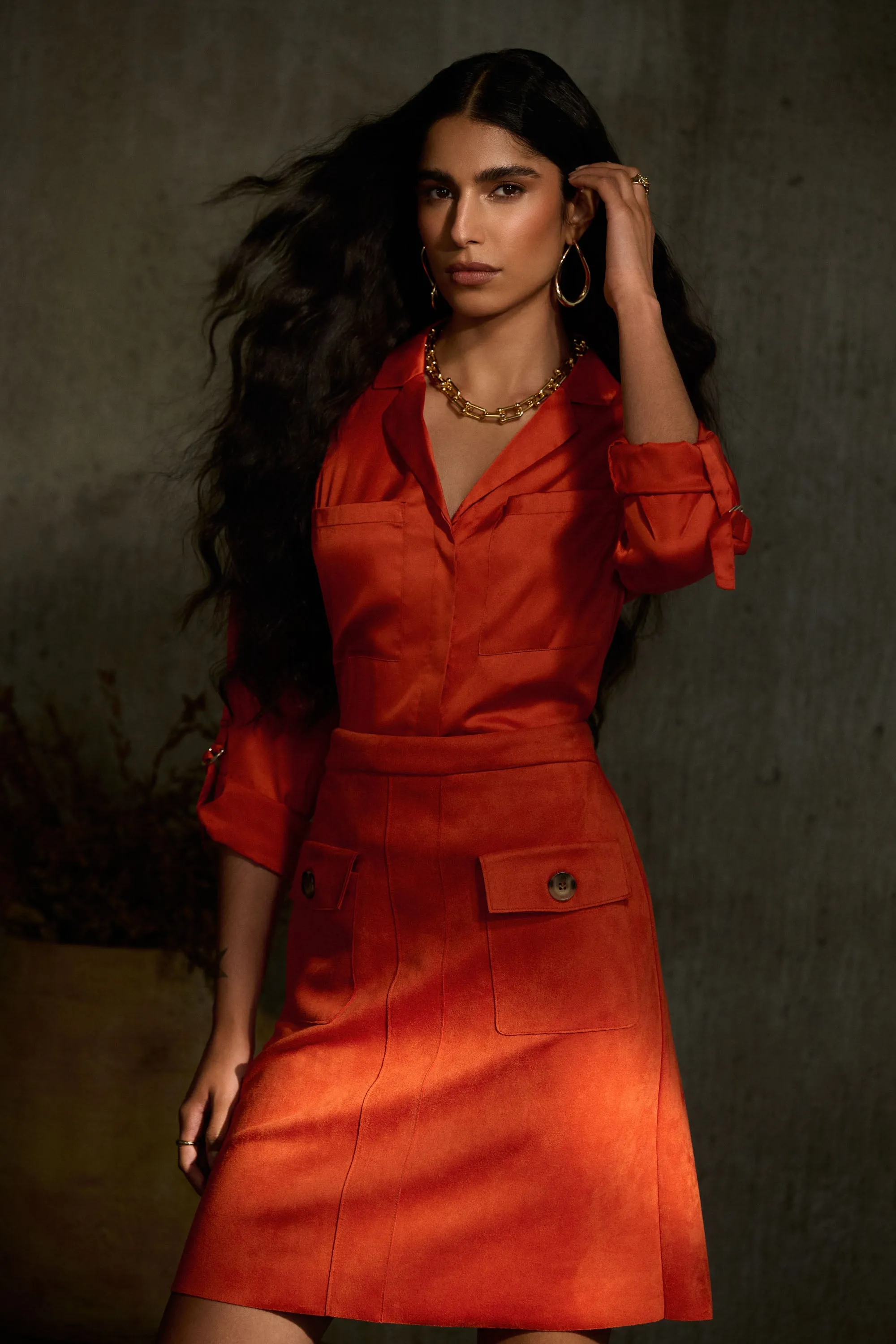Satin Button-Down Blouse