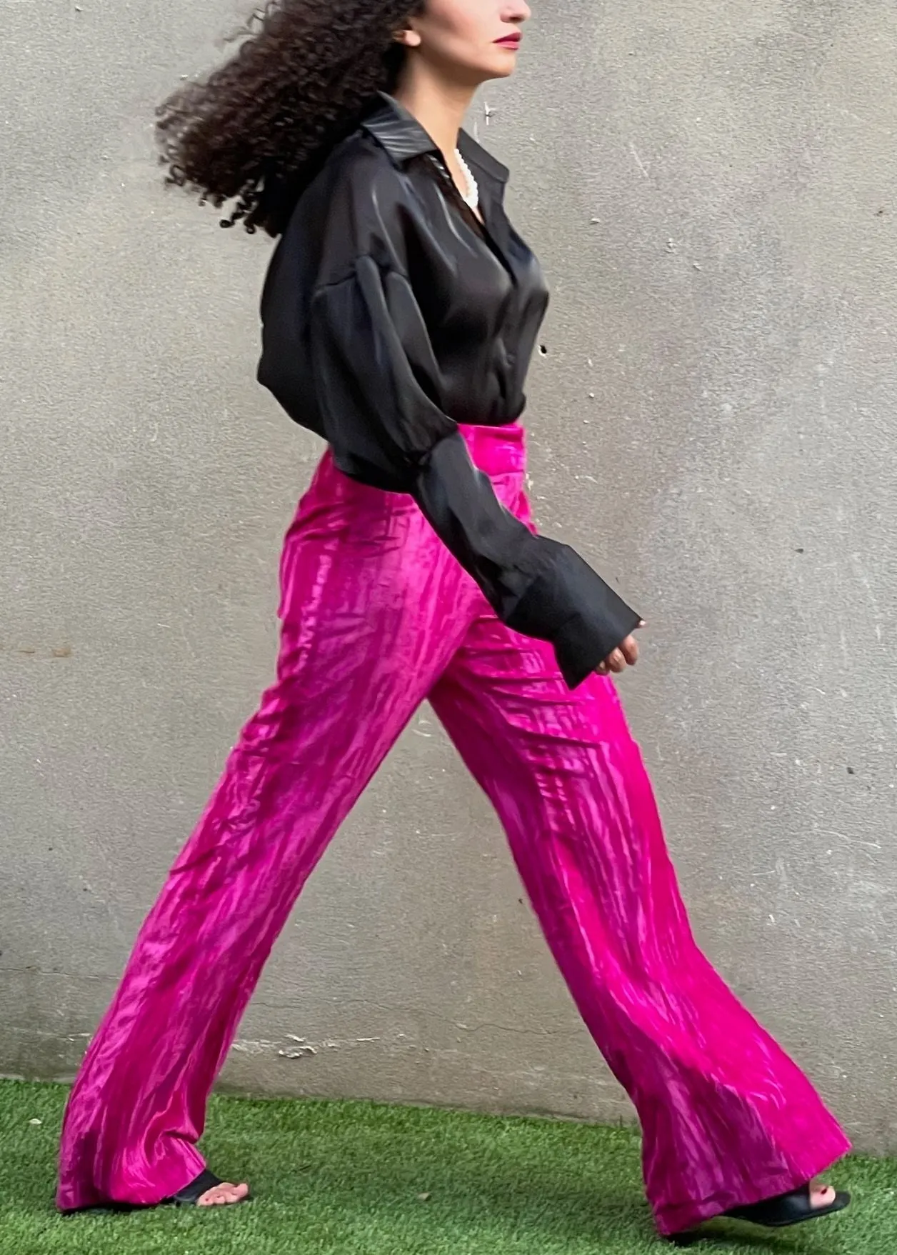 Satin Deep V Neck Batwing Blouse