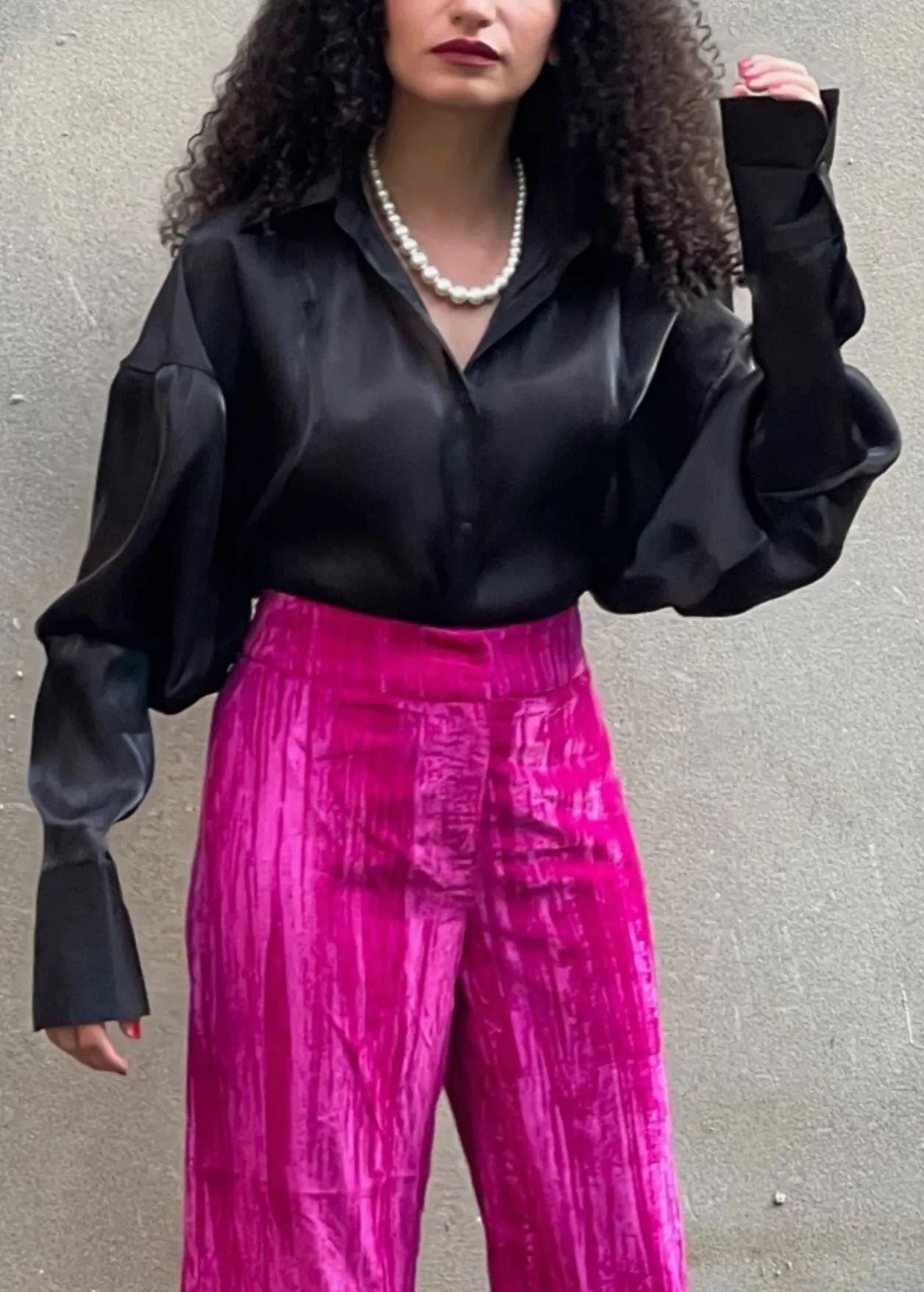 Satin Deep V Neck Batwing Blouse