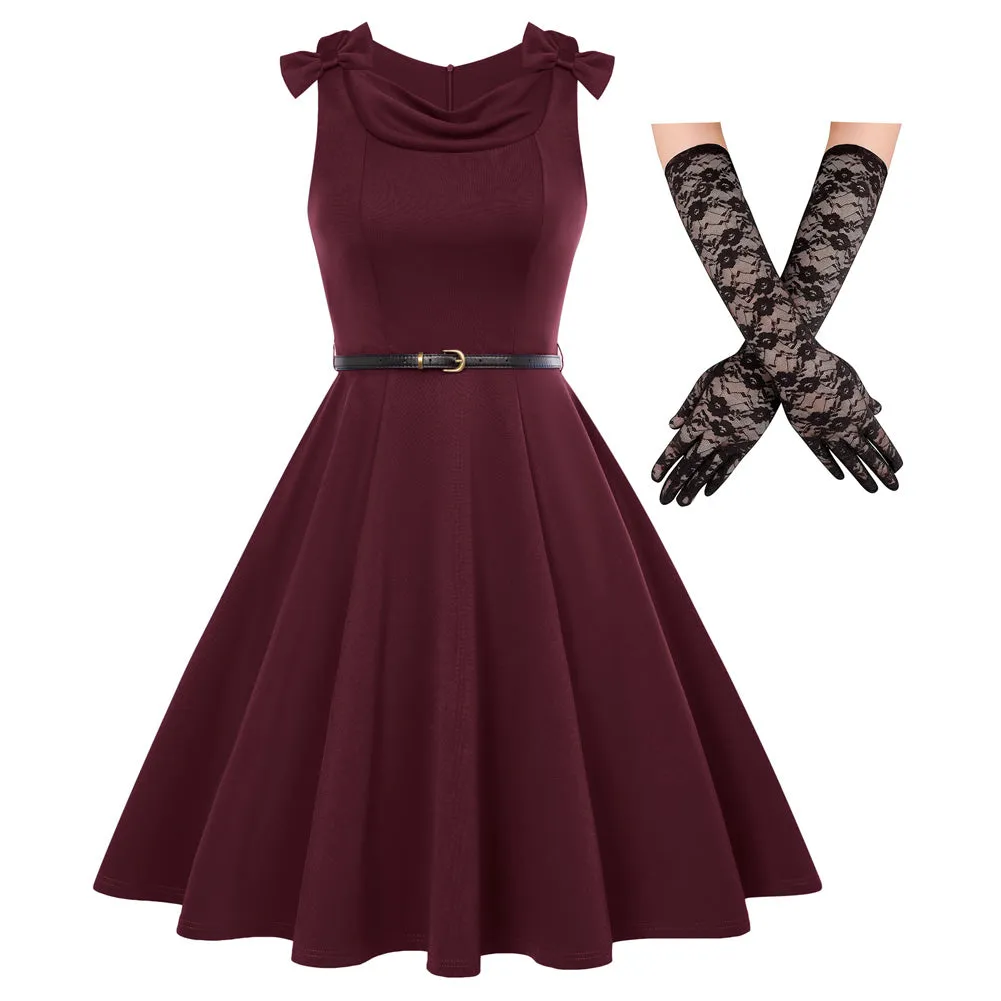Seckill Offer⌛Sleeveless A Line Dress Vintage Cocktail Party Dress Swing Dress for Wedding Guest