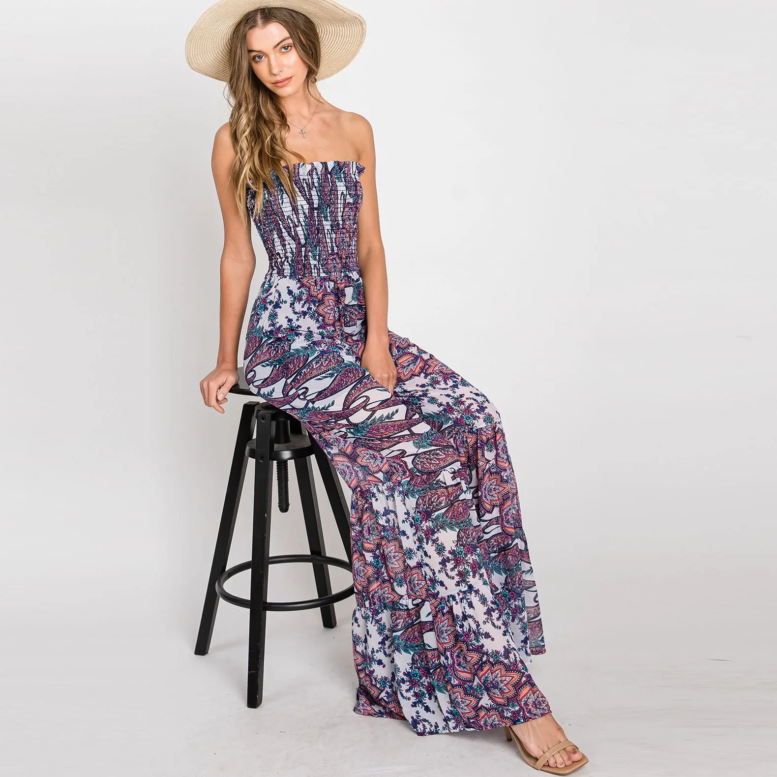 Smocking Wide Leg Jumpsuit