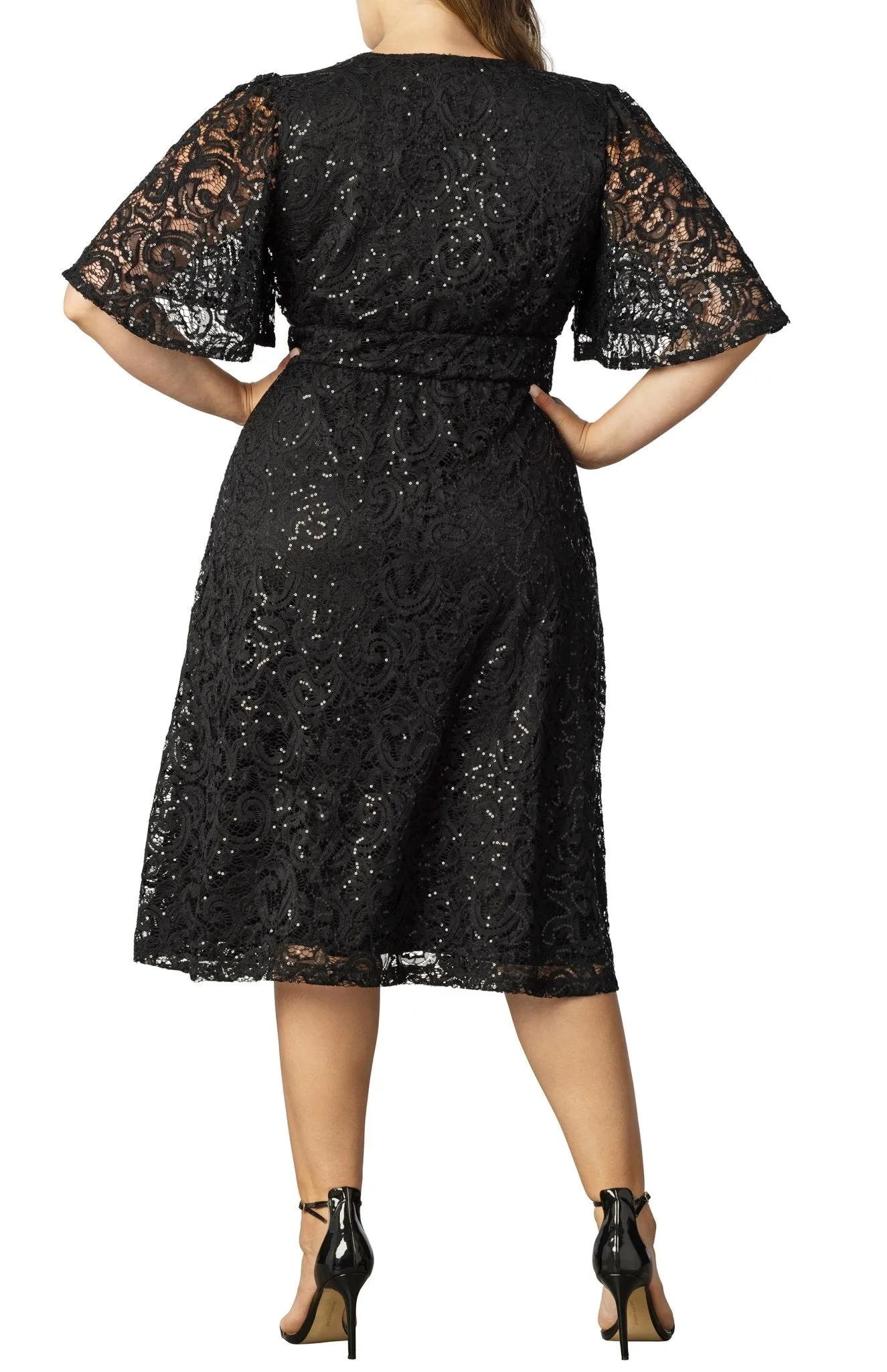 Starry Sequined Lace Cocktail Dress - Plus