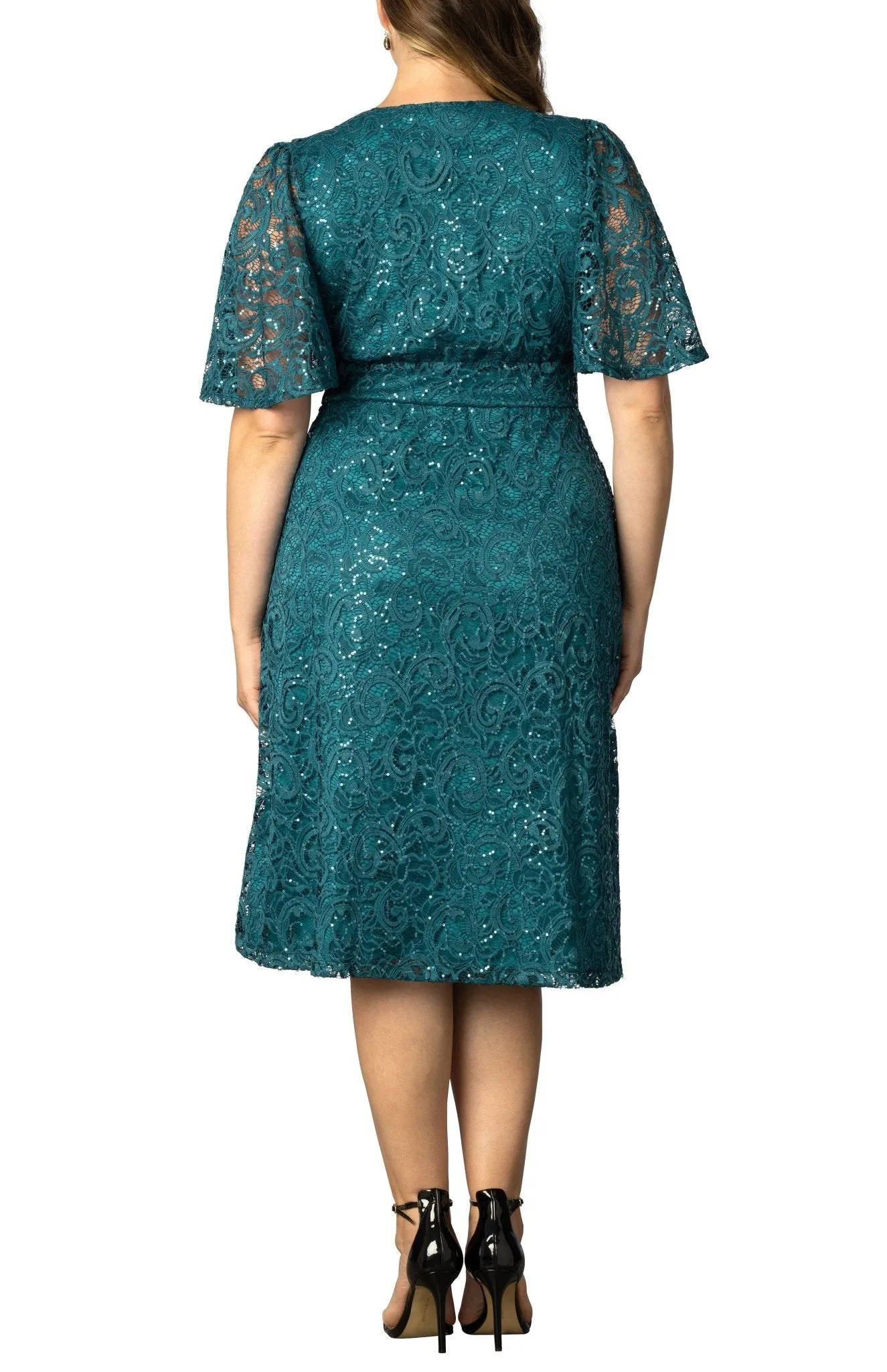 Starry Sequined Lace Cocktail Dress - Plus