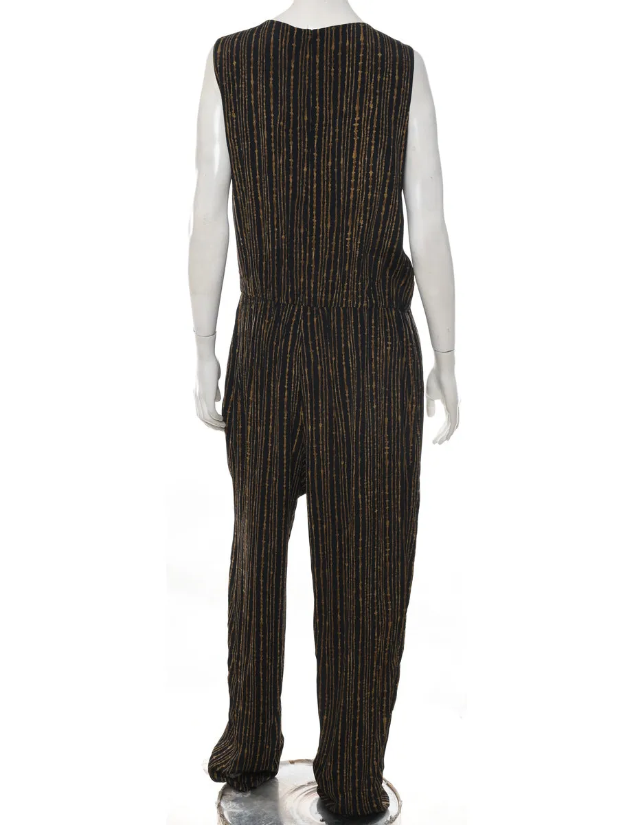 Striped Black & Light Brown 1990s Jumpsuit - L