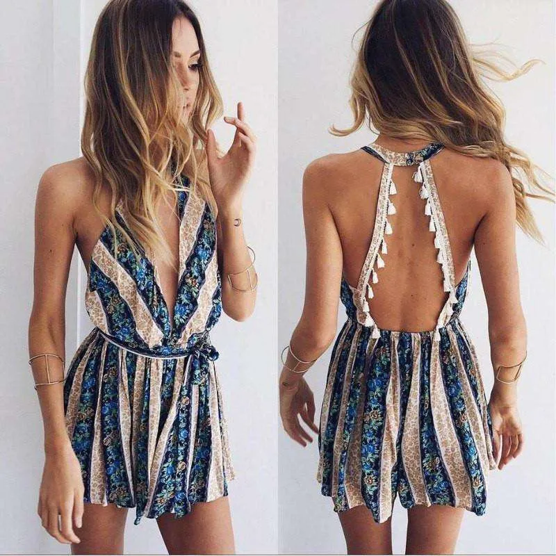 Striped Tassel Romper