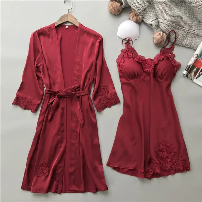 Summer Women Lace 2 Piece Luxury Robe Sleep Set