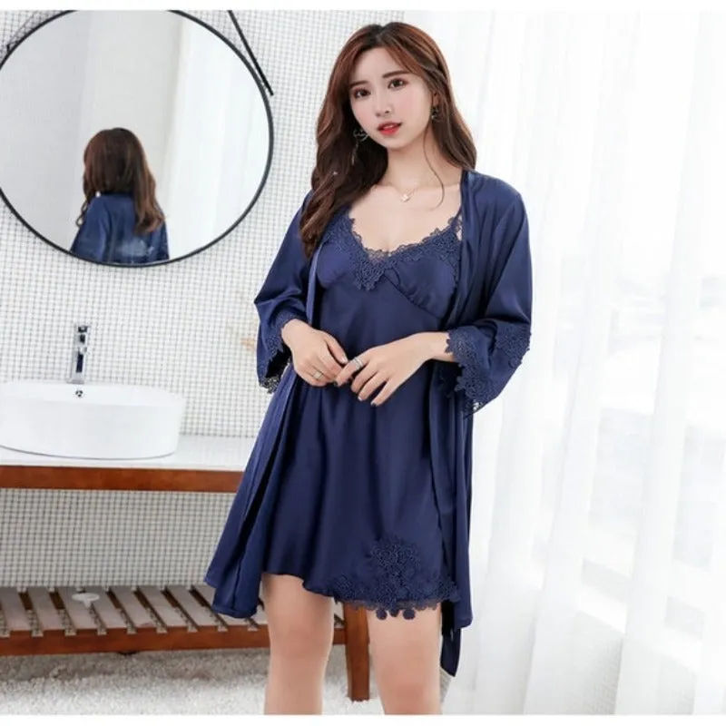 Summer Women Lace 2 Piece Luxury Robe Sleep Set
