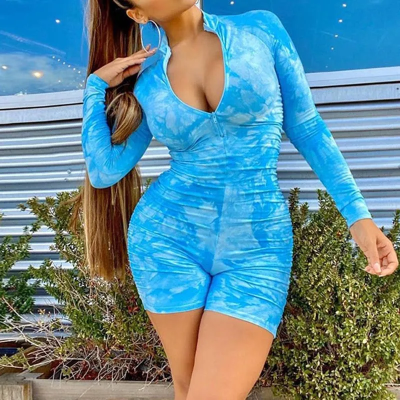 Tie Dye Print Long Sleeve Playsuit