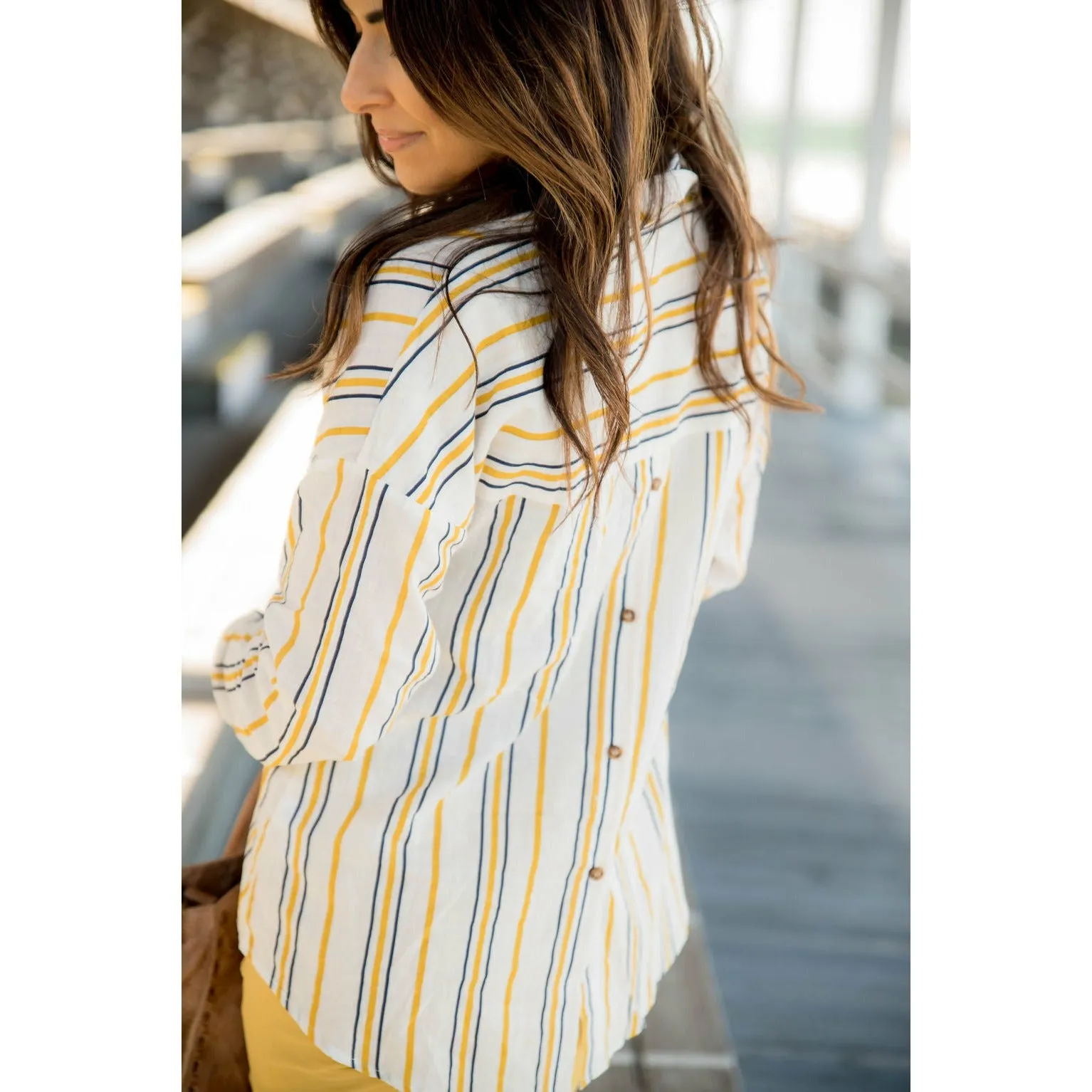 Touch of Mustard Button Back Blouse