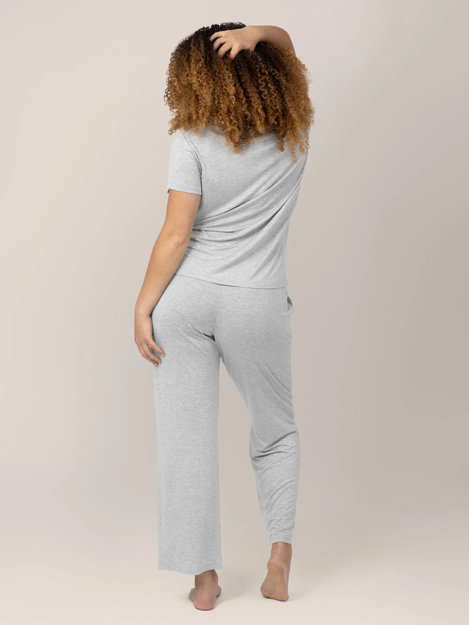 Tulip Hem Short Sleeve Maternity & Nursing Pajama Set | Grey Heather