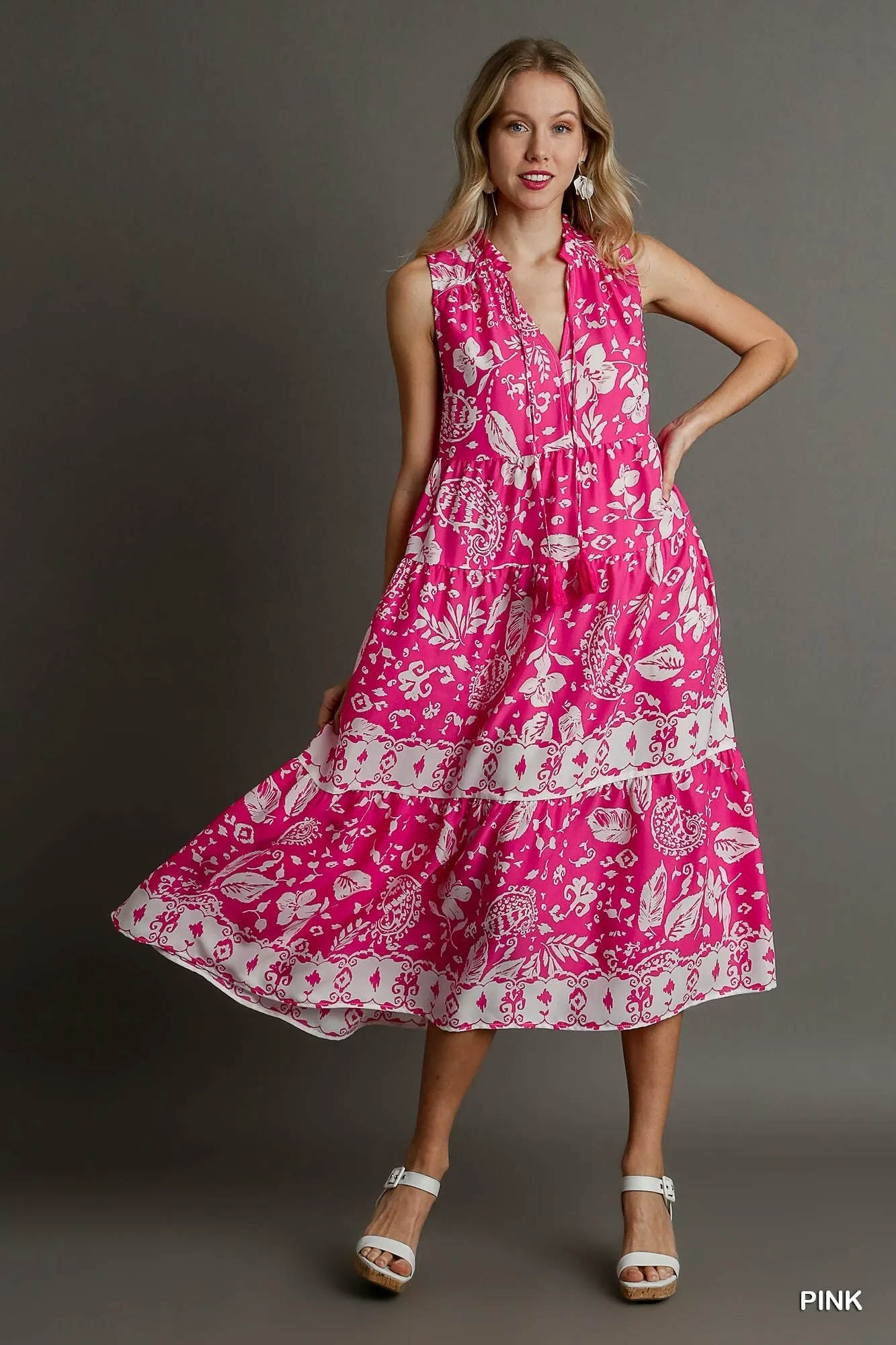 Two Tone Floral Paisley Midi Dress